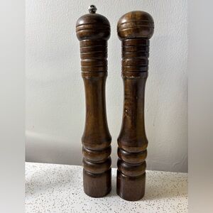 Vintage wooden salt shaker and pepper grinder